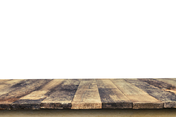 Estante de madera vacío aislado sobre fondo blanco, para montaje en pantalla de producto
 - Foto, Imagen