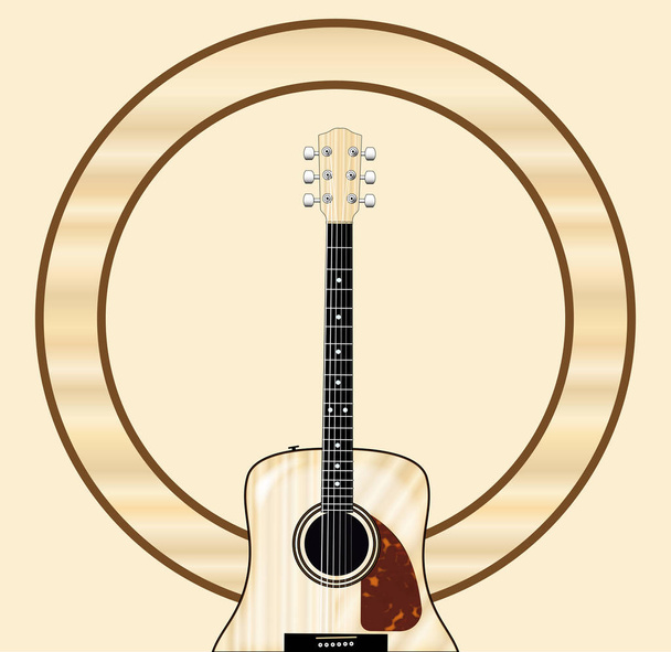 Типова акустична гітара з дерев'яним колом як порожнім тлом для плаката музичних подій
 - Вектор, зображення