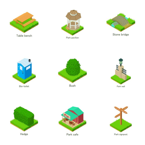 Urban greenery icons set, isometric style - Vector, imagen