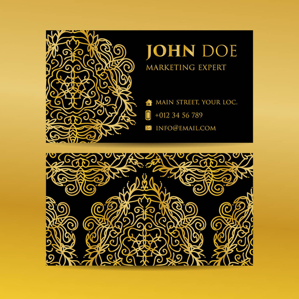 Business card set golden mandala decorative elements. Islam, Arabic, Indian, moroccan,spain, turkish pakistan motifs - Vector, Image