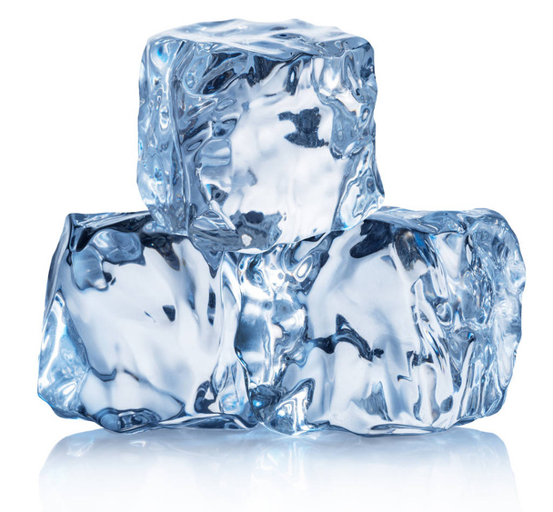 Three ice cubes. Macro shot of ice cube pyramid. Clipping path. - Photo, Image