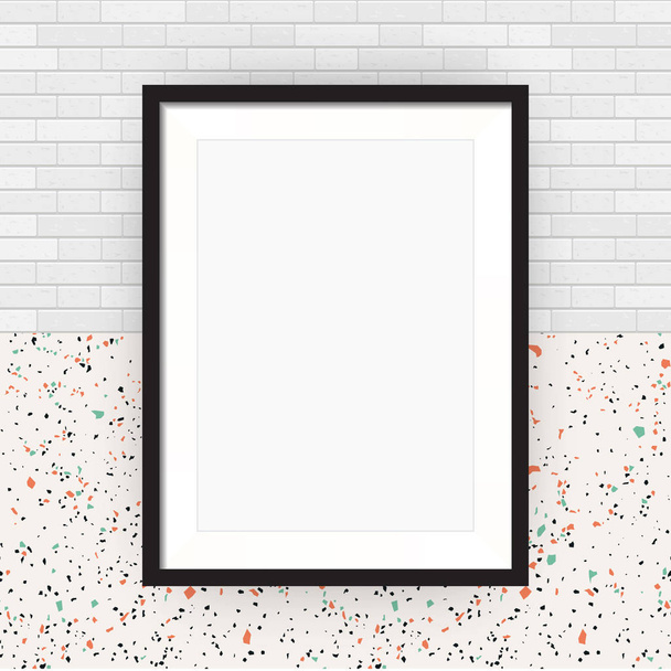Boş resim çerçevesi beyaz tuğla arka plan ve terrazzo yüzeyi, vektör çizim, A4 formatı - Vektör, Görsel