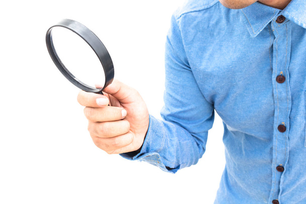 business man holding magnifying glass isolated on  white background - Photo, Image