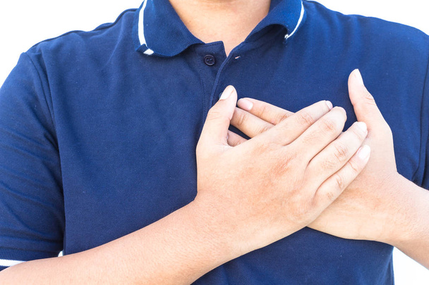 Muž s bolestí na hrudi - infarkt izolovaných na bílém pozadí - Fotografie, Obrázek