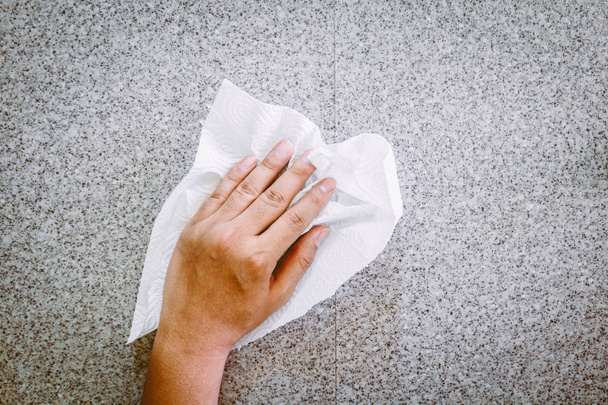 Hand cleaning with Paper Towel - 写真・画像