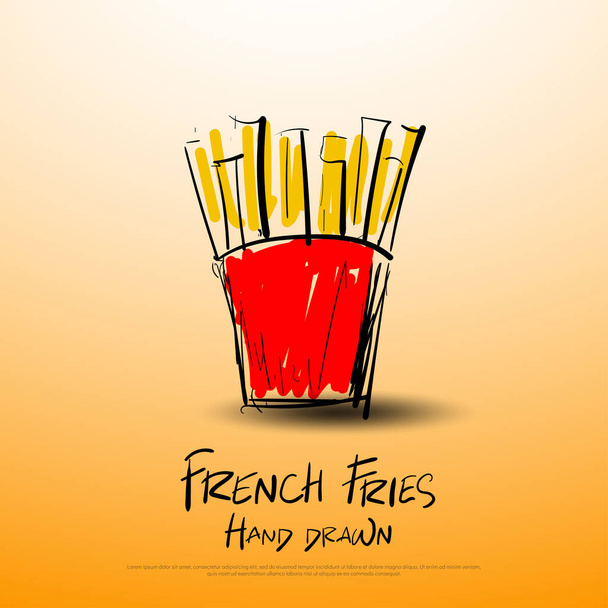 french fries hand drawn junk food watercolor. vector illustrator - Vector, Image