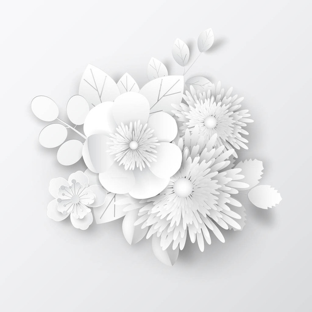 Paper art flowers design for card, brochure, frame, cover. Vector stock. - Photo, Image