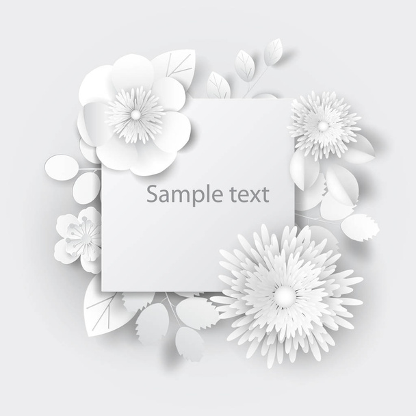 Paper art flowers design for card, brochure, frame, cover. Vector stock. - Φωτογραφία, εικόνα