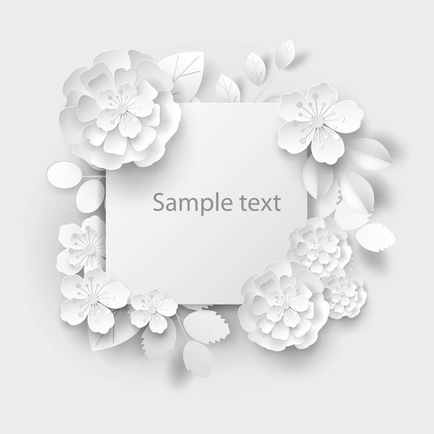 Paper art flowers design for card, brochure, paper, frame. Vector stock. - 写真・画像