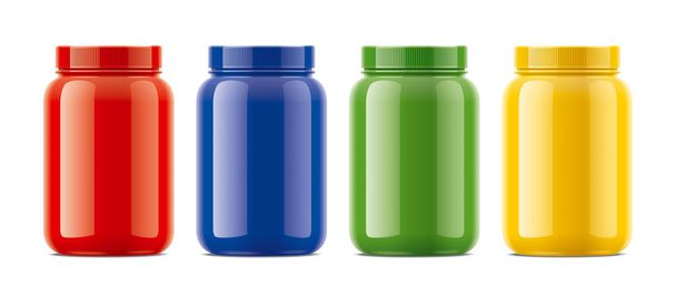 Lege glanzende flessen voor eiwit. Gekleurde versie.  - Foto, afbeelding