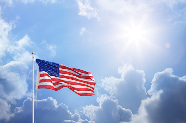 American Flag Against Blue Sky - Independence Day - Photo, Image