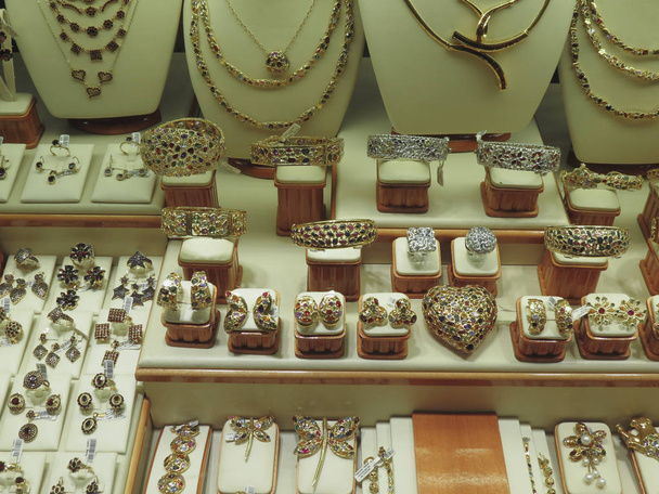PRAGUE, CZECH REPUBLIC - CIRCA DECEMBER 2017: jewelry on display for sale in a store window - Photo, Image