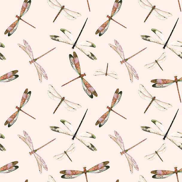 Watercolor dragonfly pattern - Foto, afbeelding