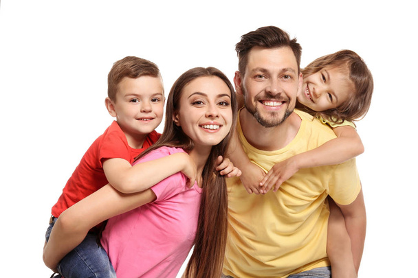 Portrait of happy family with children on white background - Foto, imagen