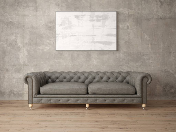 Mock up poster empty frame with comfortable sofa and hipster background. - Foto, afbeelding