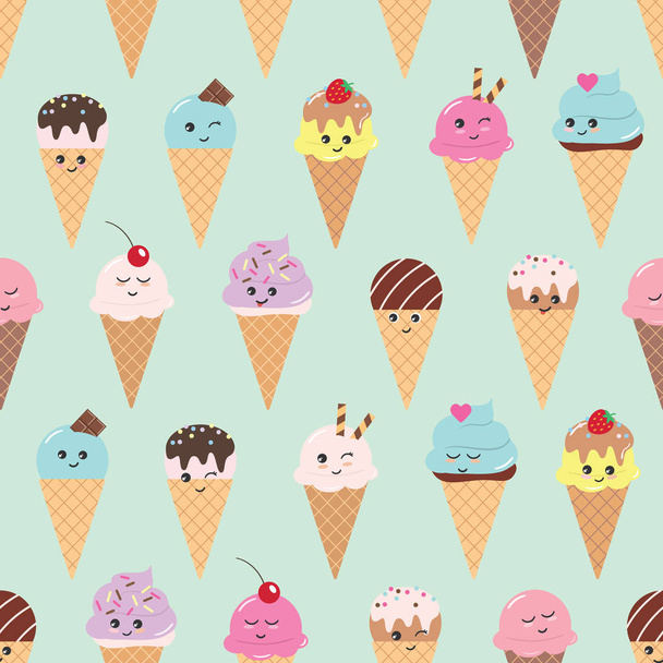 Seamless pattern with kawaii ice cream cones. - Wektor, obraz
