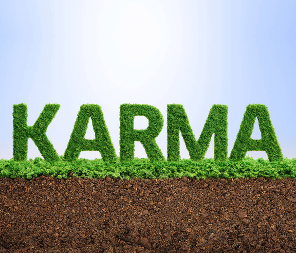 Grass growing in the shape of the word karma.  - Photo, Image