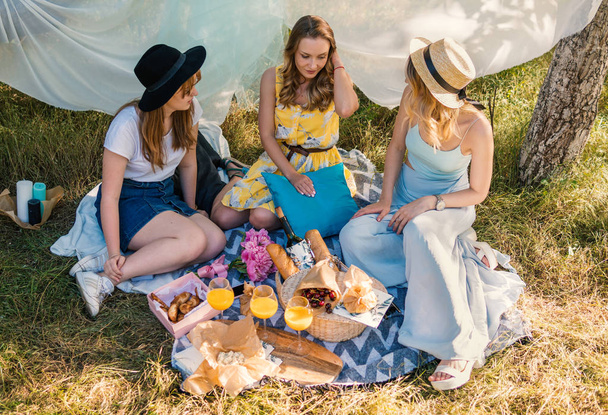 Grup kız arkadaşıyla birlikte piknik açık yapma - Fotoğraf, Görsel