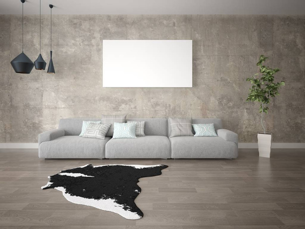 Mock up a modern living room with a large sofa and a trendy hipster background. - Photo, Image