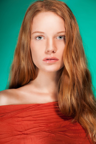 Fashion beauty portrait of woman with red hair. - Φωτογραφία, εικόνα