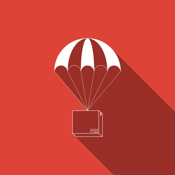 Boîte volant sur icône de parachute isolé avec une ombre longue. Parcelle avec parachute pour l'expédition. Service de livraison, concept de transport aérien, concept bonus. Design plat. Illustration vectorielle
 - Vecteur, image