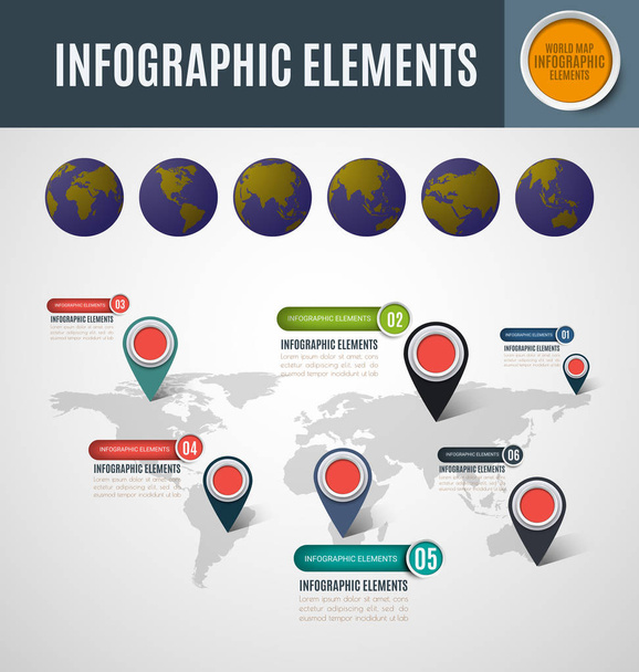 Infographics world map template. Vector illustration. Can be used for workflow layout, diagram, business step options, banner, web design. - Vector, Image