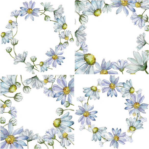 White daisy. Floral botanical flower. Frame border ornament square. Aquarelle wildflower for background, texture, wrapper pattern, frame or border. - Fotoğraf, Görsel