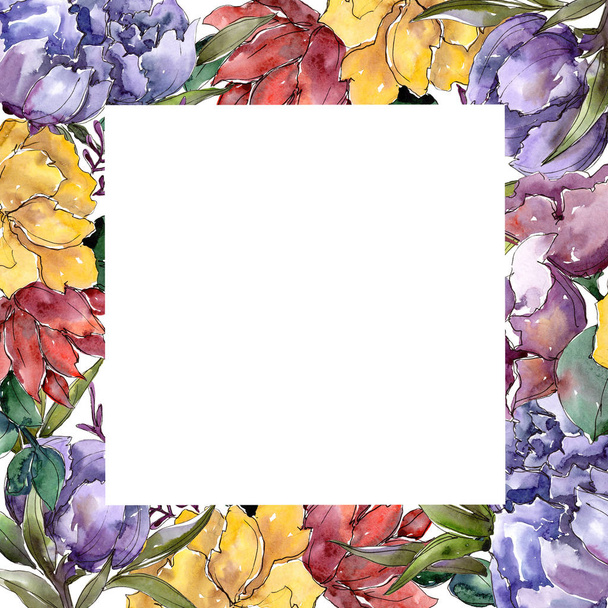 Colorful bouquet. Floral botanical flower. Frame border ornament square. Aquarelle wildflower for background, texture, wrapper pattern, frame or border. - Фото, изображение