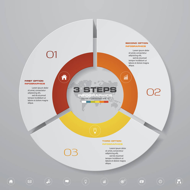 Modern 3 steps process. Simple&Editable pie chart design infographic element. EPS10. - Vektör, Görsel