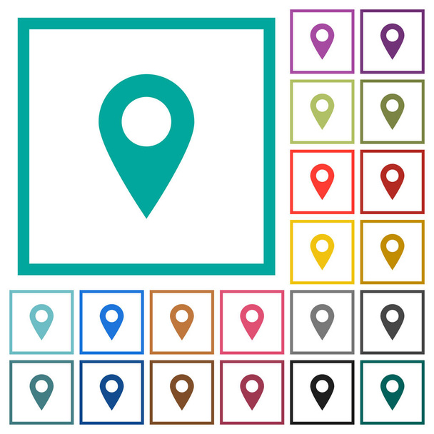 Blank GPS map location pin flat color icons with quadrant frames on white background - Vector, Image