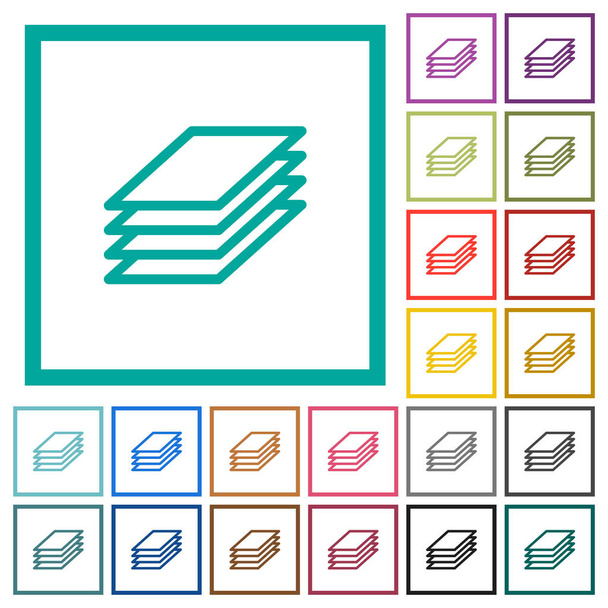 Papéis de impressão ícones de cor plana com quadros quadrantes no fundo branco
 - Vetor, Imagem