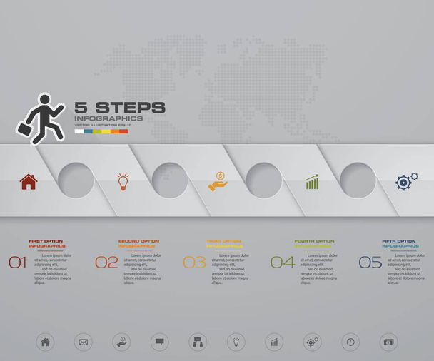5 steps Timeline arrow infographic element. 5 steps infographic, vector banner can be used for workflow layout, diagram,presentation, education or any number option. EPS10. - Vector, Image