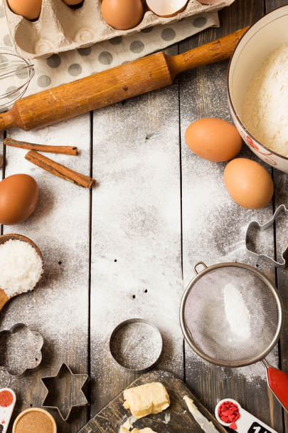 Layout tools and ingredients for baking. Flat lay - Foto, imagen
