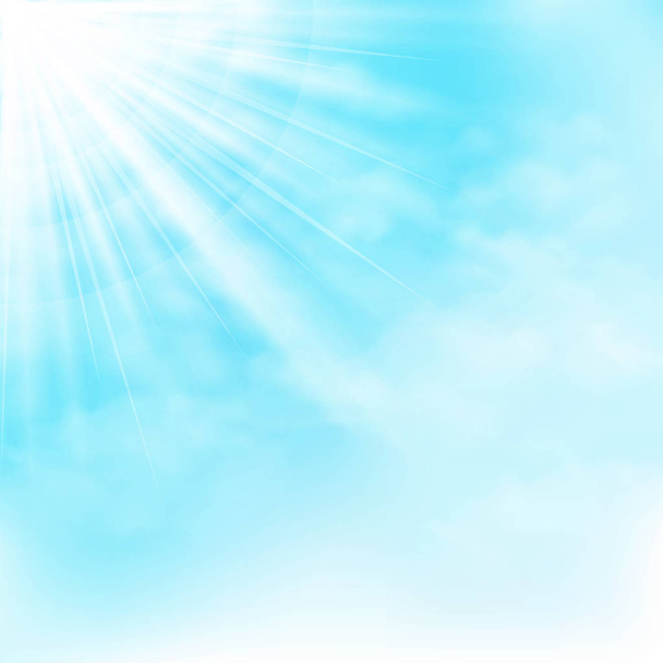Ясное солнце светит на голубом небе на фоне облаков. Иллюстрационный вектор eps10
 - Вектор,изображение