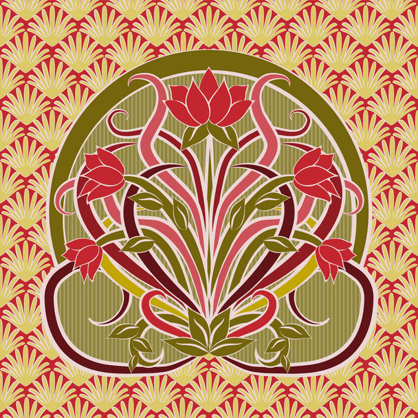 Floral wallpaper in art nouveau style, vector illustration - Vector, afbeelding