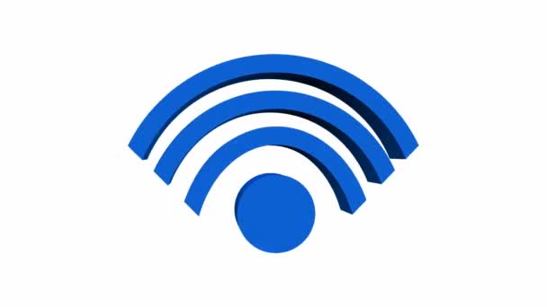 WiFi gratis banner, wifi antenne symbool verplaatsen op een witte achtergrond, blauwe inscriptie wifi met bewegende letters - Video