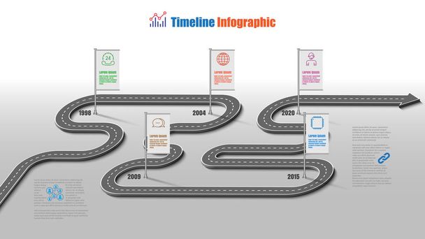 İş yol haritası zaman çizelgesi Infographic şablon arka plan kilometre taşı modern diyagramı işlem teknolojisi dijital pazarlama veri sunum grafik vektör çizim için tasarlanmış işaretçiler ile - Vektör, Görsel