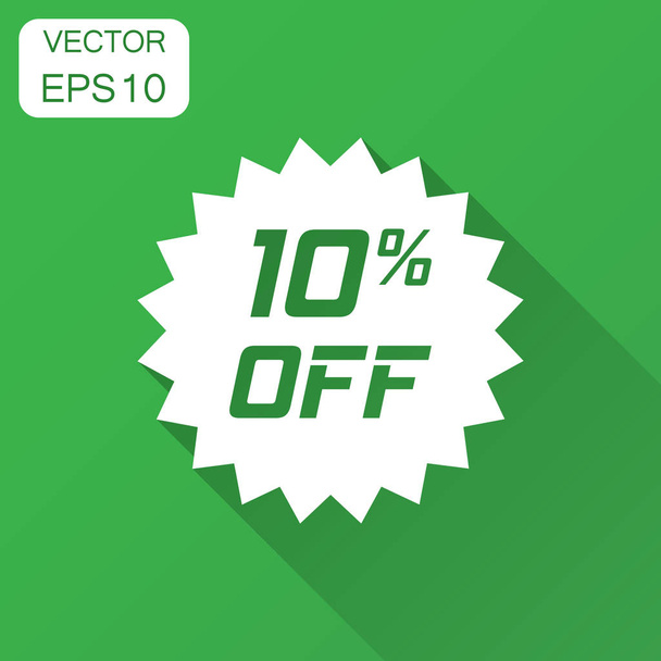 Discount sticker vector icon in flat style. Sale tag sign illustration with long shadow. Promotion 10 percent discount concept. - Vector, imagen