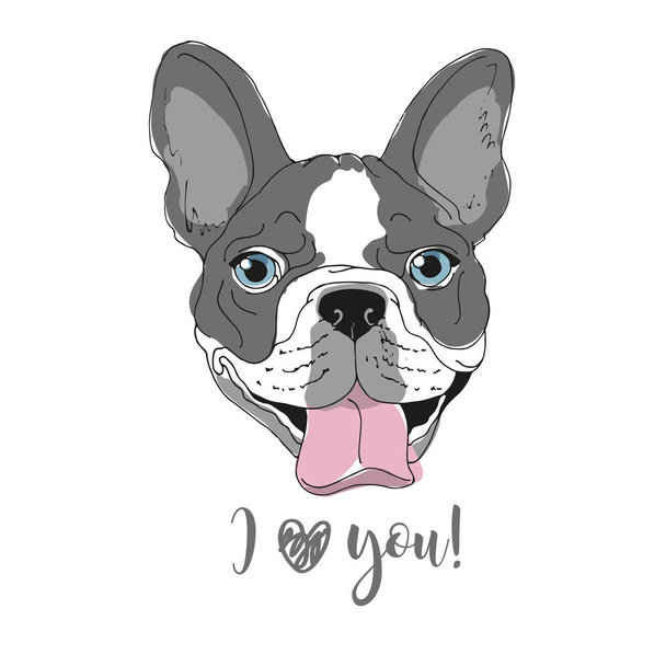 Feliz perro retrato vector illustration.Print para camisetas, tarjetas, carteles
 - Vector, imagen