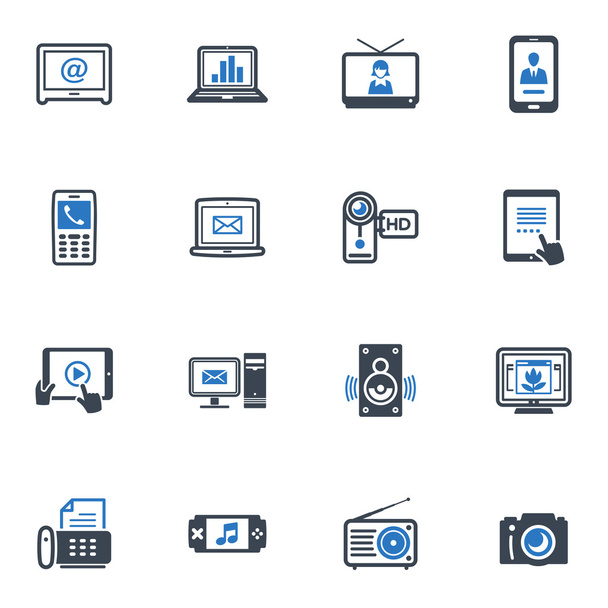 elektronika ikony - modrá řada - Vektor, obrázek