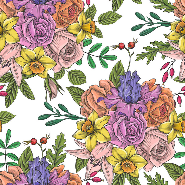 vintage vector floral seamless pattern - Vettoriali, immagini