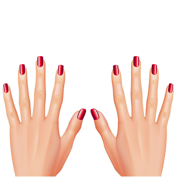 Red nails manicure isolated on white photo-realistic vector illustration - Vector, Image