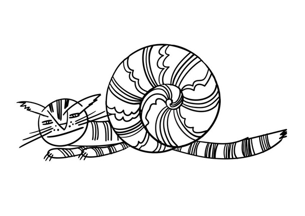 Salyangoz komik karikatür kedi resmi görüntü ile fantastik hayvan komik - Fotoğraf, Görsel
