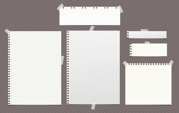 Nota forrada, tiras de papel de cuaderno para texto pegado con cinta adhesiva sobre fondo marrón cuadrado. Ilustración vectorial
. - Vector, Imagen