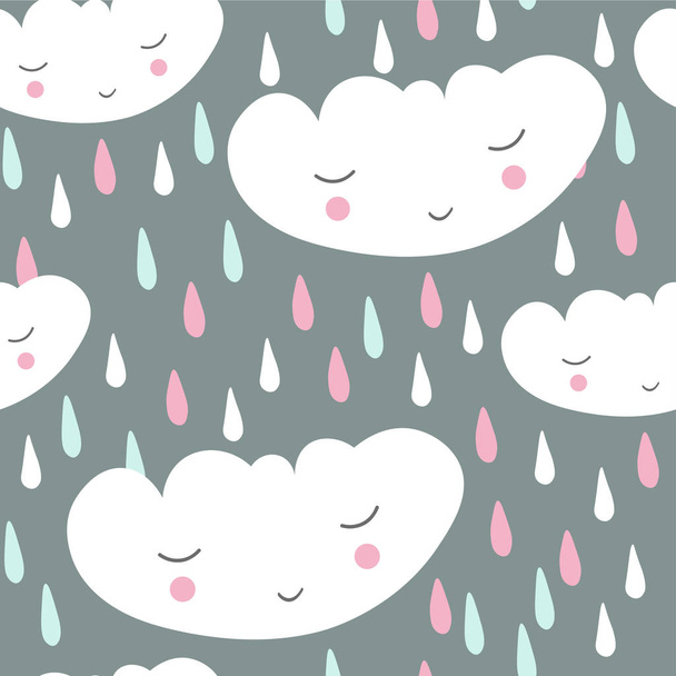 Seamless cute pattern with lovely cloud. Scandinavian design for kids. Children drawing. - Vector, afbeelding