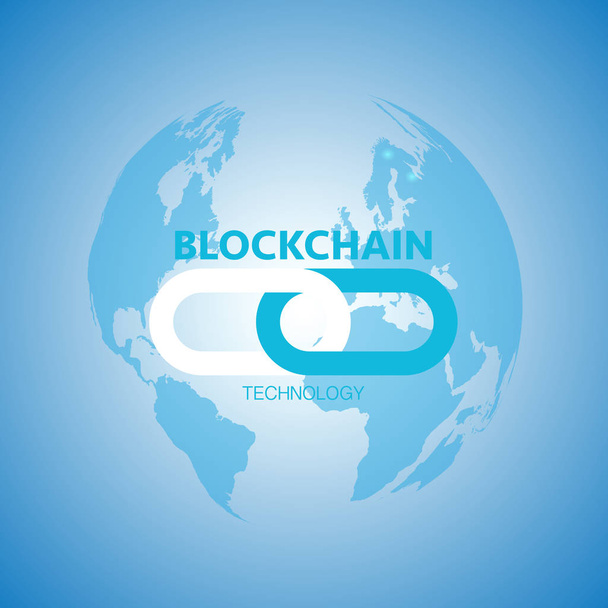 Illustration of a blockchain technology design on a colorful blue background. - Vector, Image
