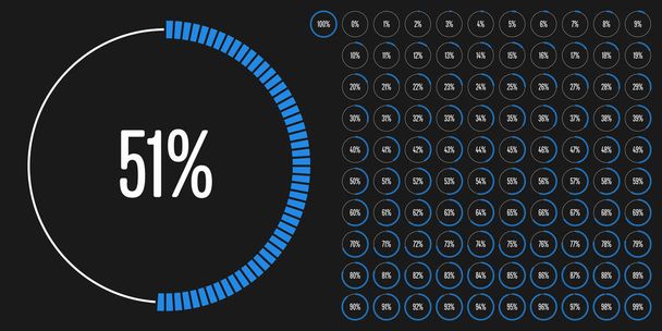 Set cirkel percentage diagrammen van 0 tot 100 kant-en-klare voor webdesign, gebruikersinterface (Ui) of infographic - indicator met blauw - Vector, afbeelding