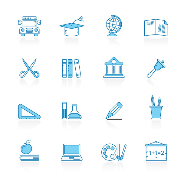 Line with blue background Education and school icons - vector icon set - Vetor, Imagem