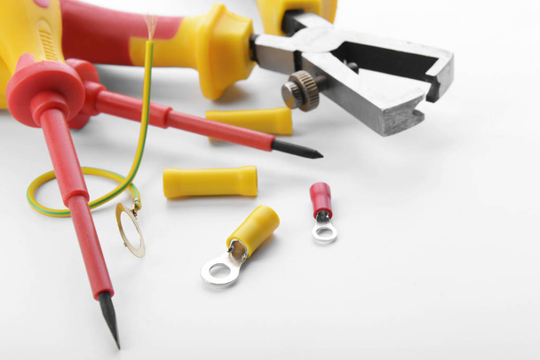 Electrician's supplies on white background - Photo, Image