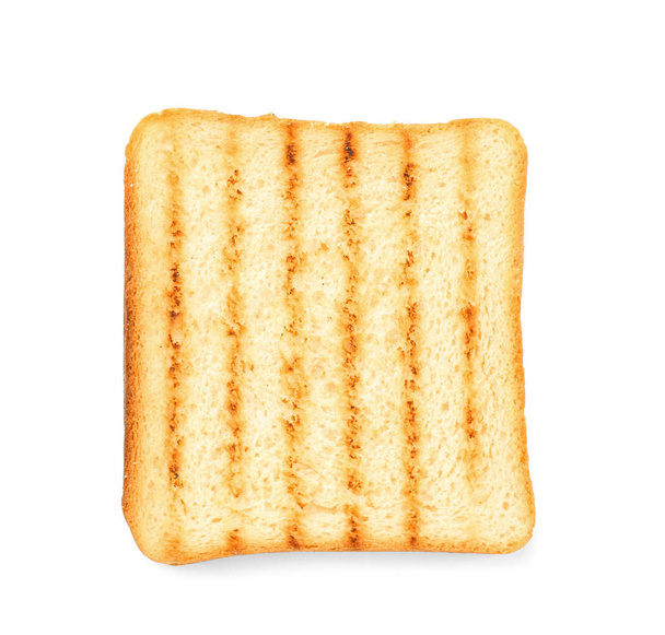 Lekker geroosterd brood op witte achtergrond, bovenaanzicht - Foto, afbeelding